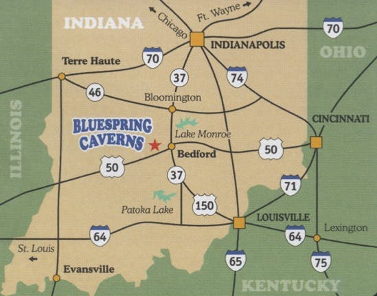 Bluespring Caverns Location Map